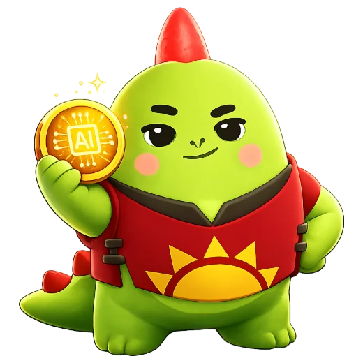 A Dinogotchi holding a coin