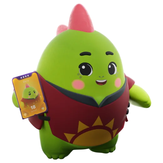 A Dinogotchi holding a phone